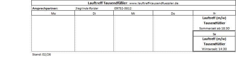 Trainingsplan Tausendfüßler